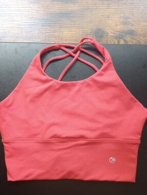 Savvy ORANGE Double Cross Straps Back Laddered Peekaboo Cut Outs Sports Bra L